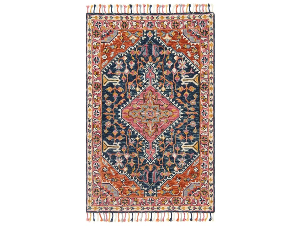 Zharah Navy Multi Hand Hooked Wool Area Rug