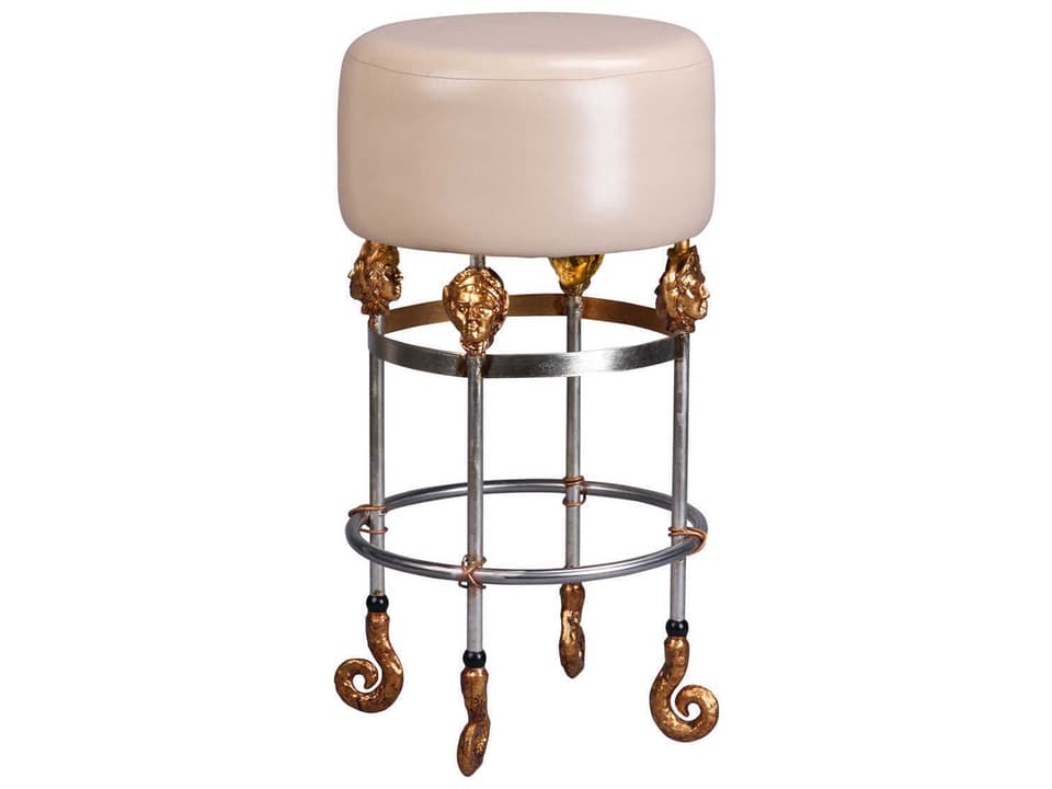 Armory Leather Putty Bar Stool with Chrome Gold Finish