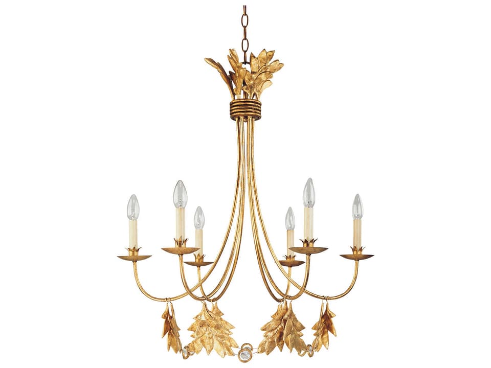 6-Light Sweet Olive Chandelier in Distressed Gold with Crystal Accents