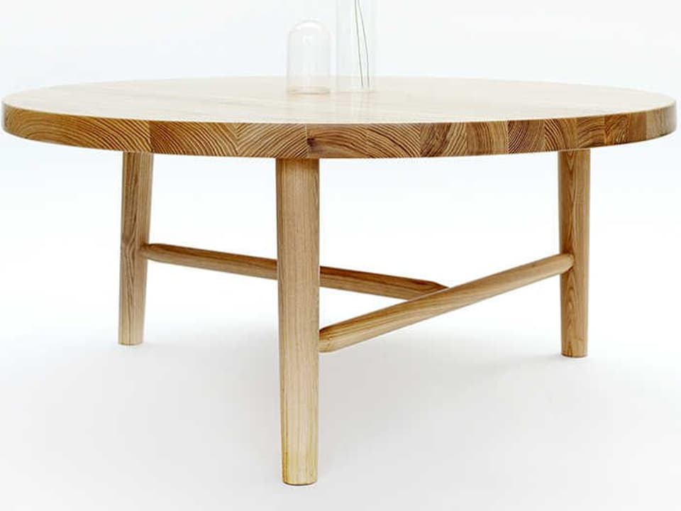 LAXseries Milk Round White Ash Coffee Table in Matte Clear Lacquer