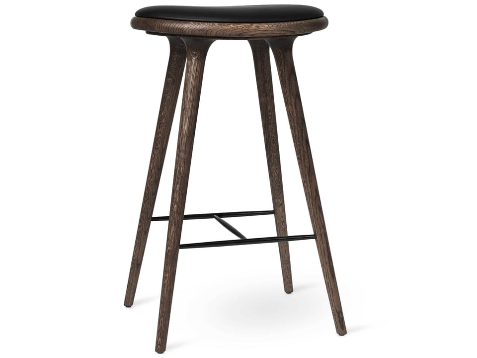 High Stool Bar Height FSC Certified Oak with Black Leather Seat