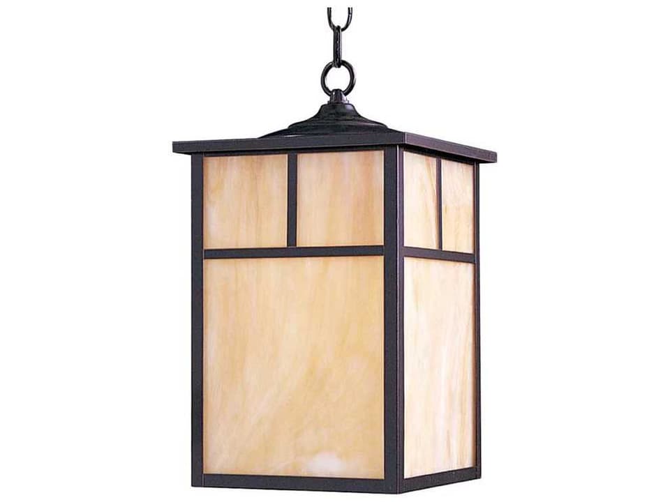 Coldwater 1-Light Outdoor Hanging Lantern in Burnished with Honey Glass