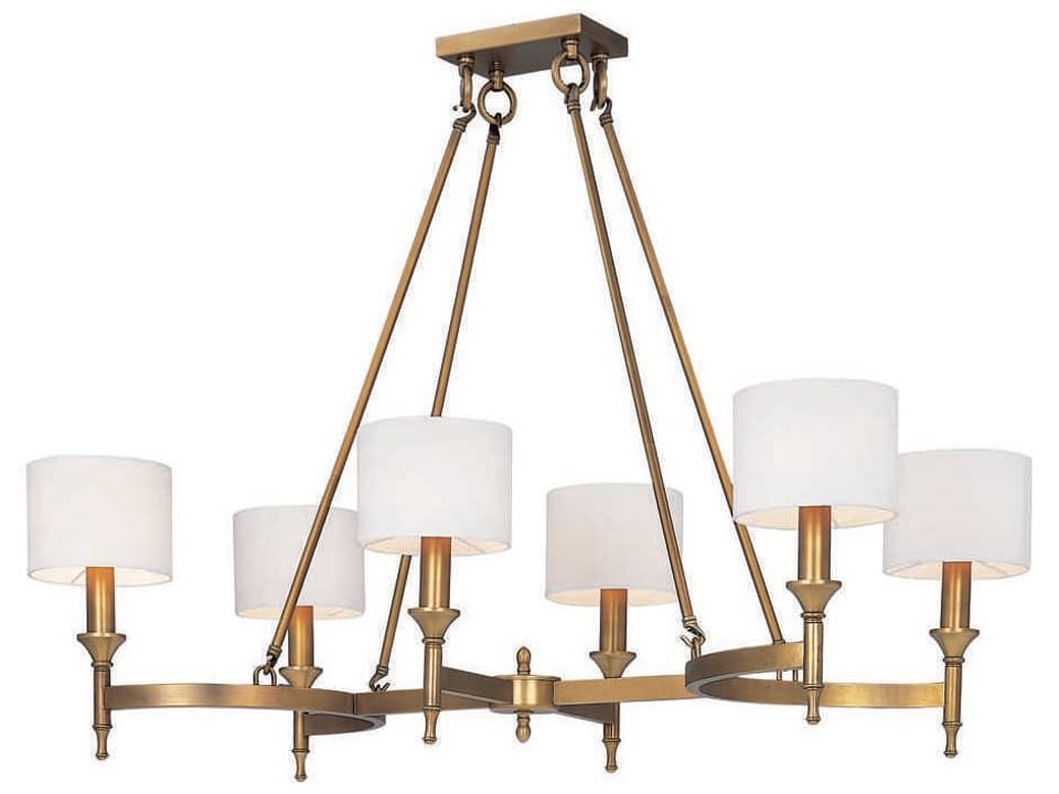 Fairmont 6-Light Chandelier in Natural Aged Brass with Fabric Shades