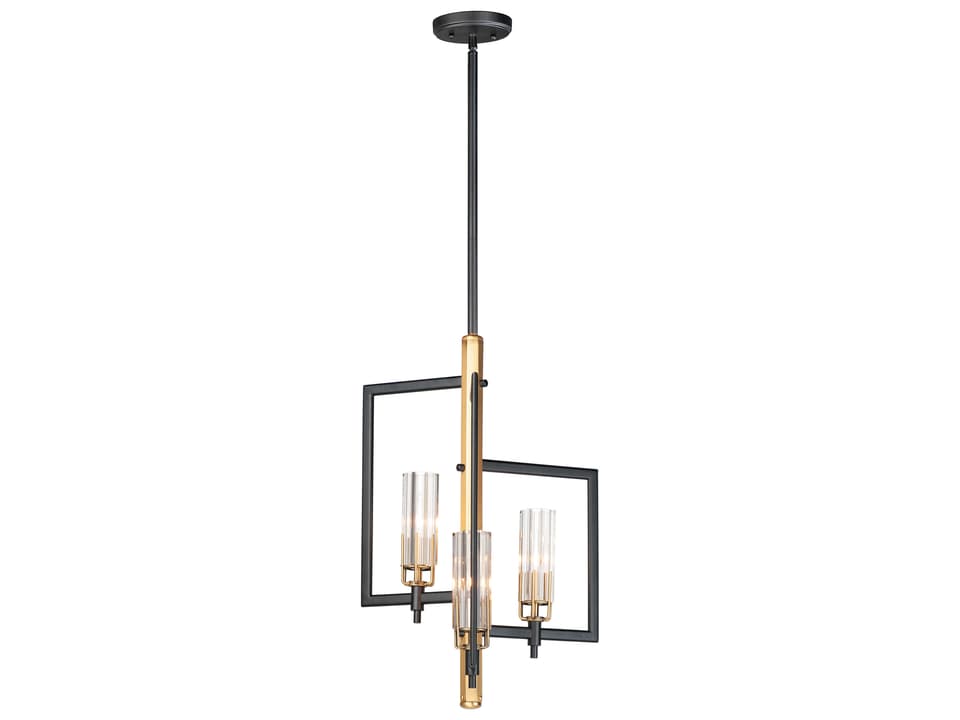 3-Light Flambeau Chandelier in Black and Antique Brass