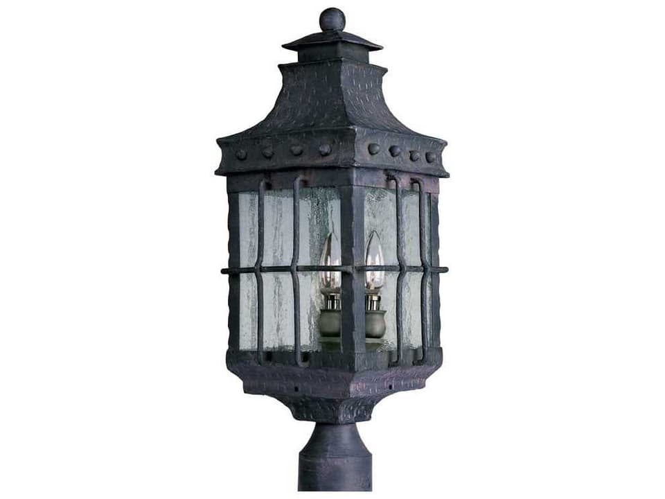 Nantucket 3-Light Outdoor Post Lantern in Country Forge with Seedy Glass