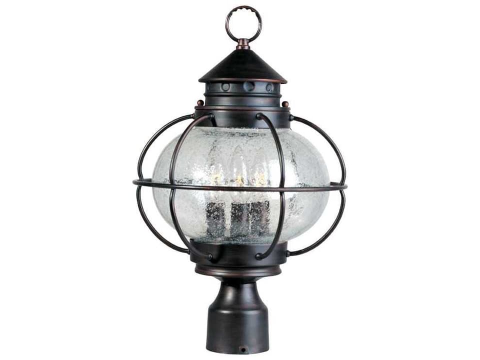 Portsmouth 3-Light Outdoor Post Lantern in Oil Rubbed Bronze with Seedy Glass