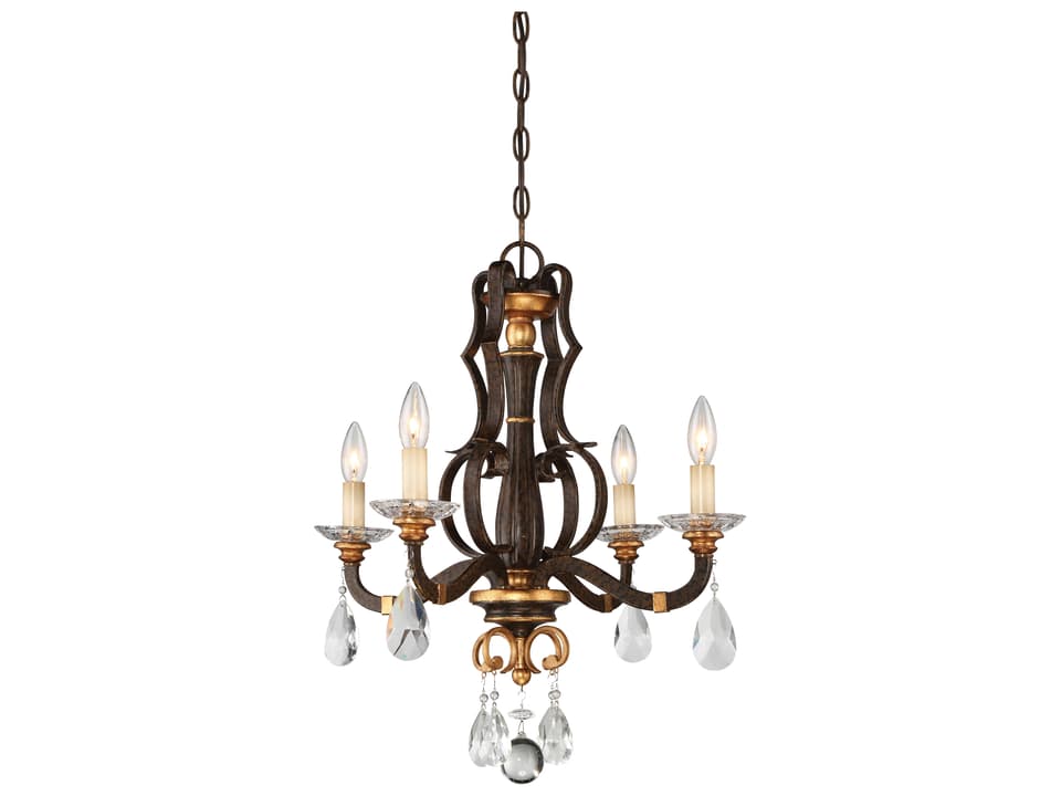 4-Light Chateau Nobles Mini Chandelier in Raven Bronze with Sunburst Gold