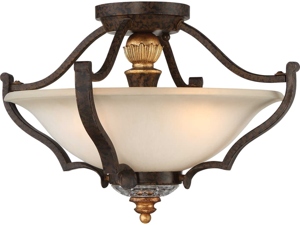 Chateau Nobles 3-Light Semi-Flush Mount in Raven Bronze and Sunburst Gold