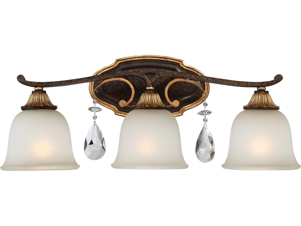 Chateau Nobles 3-Light Bathroom Vanity Light in Raven Bronze and Sunburst Gold