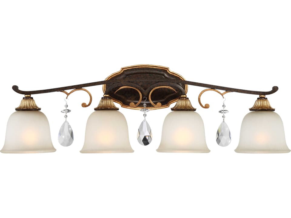 4-Light Chateau Nobles Bathroom Vanity Light in Raven Bronze and Sunburst Gold