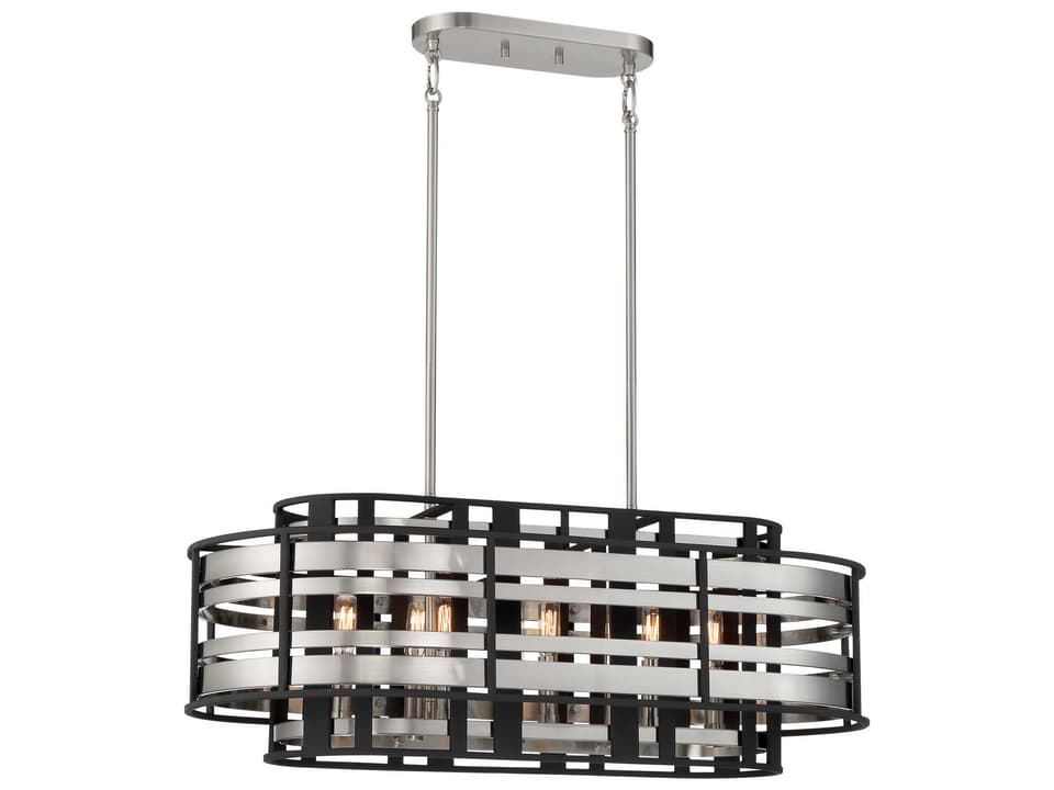 Presten 8-Light Linear Island Pendant in Brushed Nickel and Sand Coal