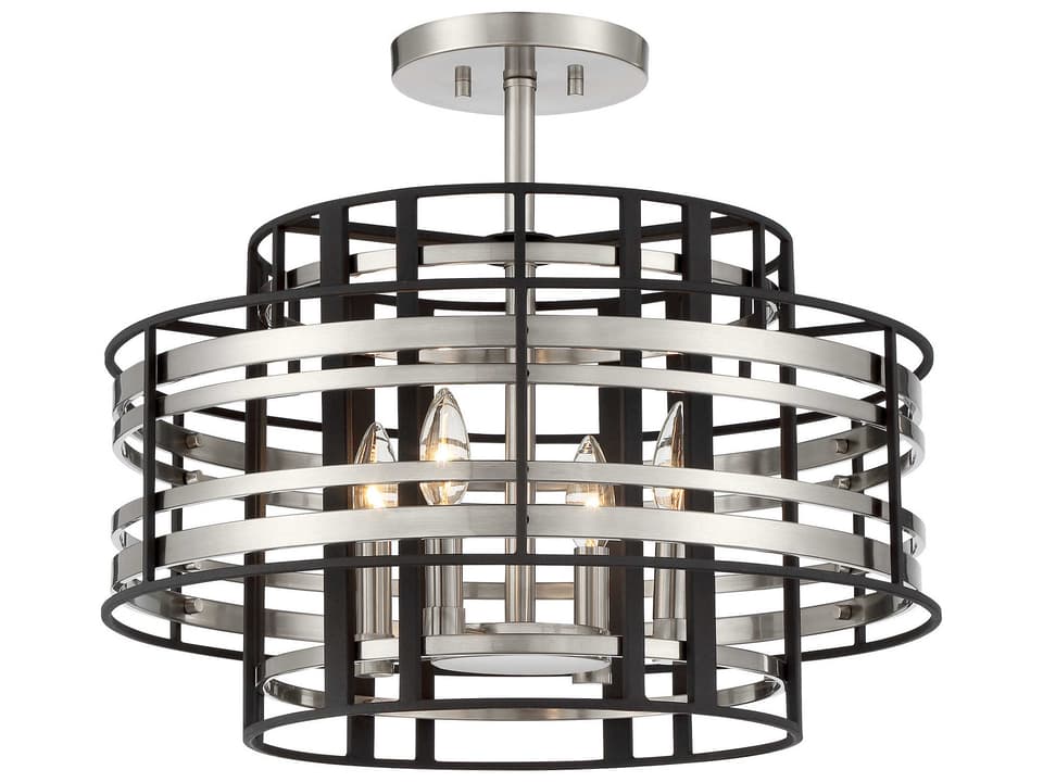 Presten 4-Light Semi-Flush Mount Ceiling Light in Brushed Nickel with Sand Coal