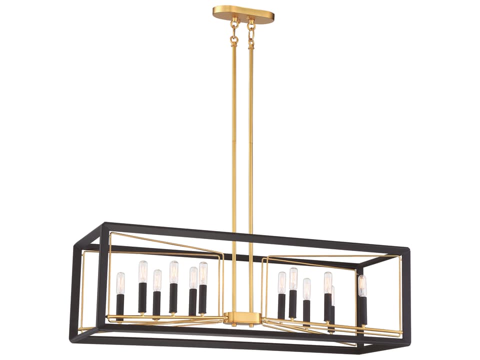 Sable Point 12-Light Linear Island Pendant Light in Sand Coal with Honey Gold Accents