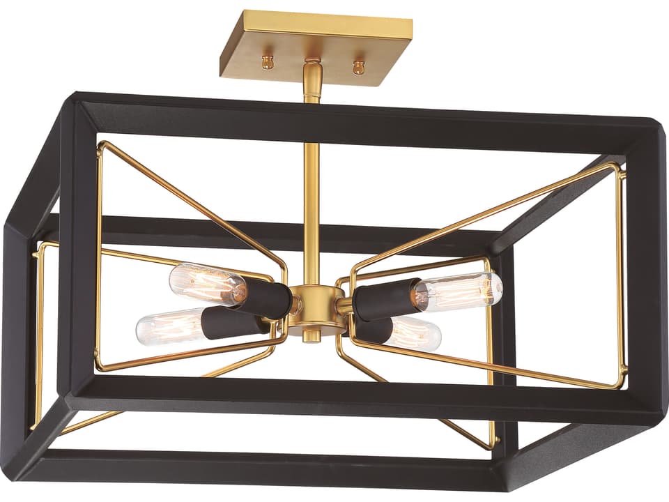 Sable Point 4-Light Semi-Flush Mount Ceiling Light in Sand Black with Honey Gold Accents