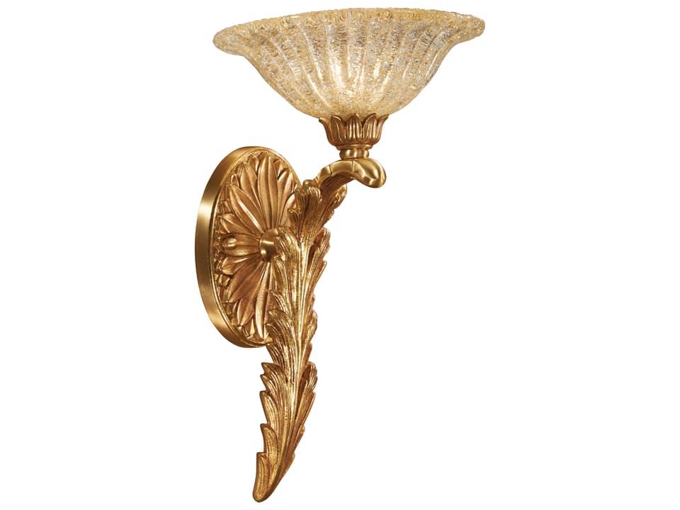 1-Light Wall Sconce in French Gold with Glass Shade