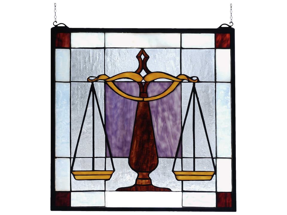 Lighting Judicial Stained Glass Window in Burgundy Gold and Royal Purple
