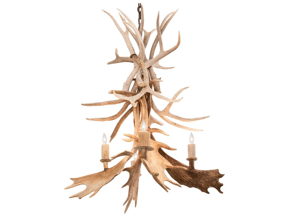 Antlers 4-Light Off White Candelabra Chandelier with Faux Antlers