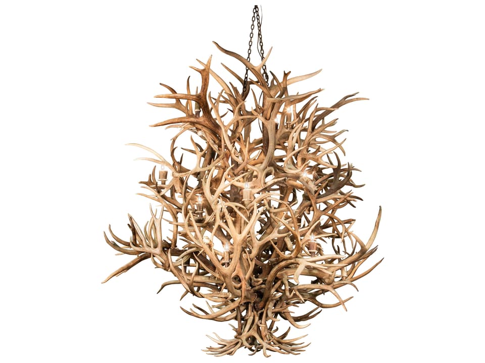 Antlers 16-Light Tiered Chandelier in Antique Copper with Off White Candelabra