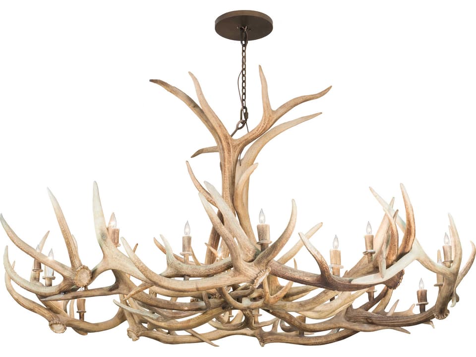 Antlers 18-Light Candelabra Chandelier in Antique Copper with Off-White Accents