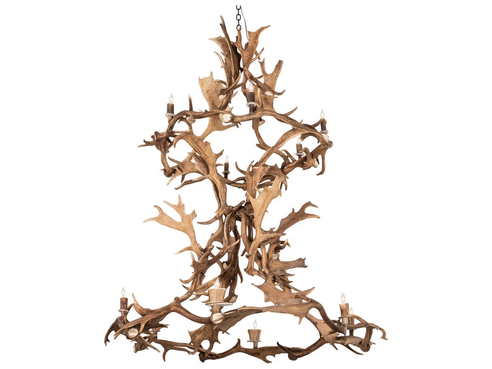 Antlers 12-Light Brown Candelabra Tiered Chandelier