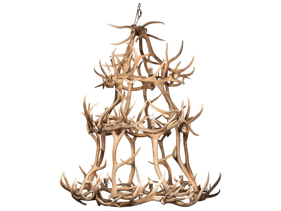 Antlers 18-Light Elk Tiered Chandelier in Verdigris Copper