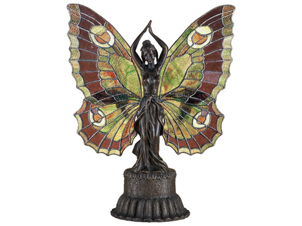 Tiffany Butterfly Lady 2-Light Stained Glass Table Lamp in Mahogany Bronze