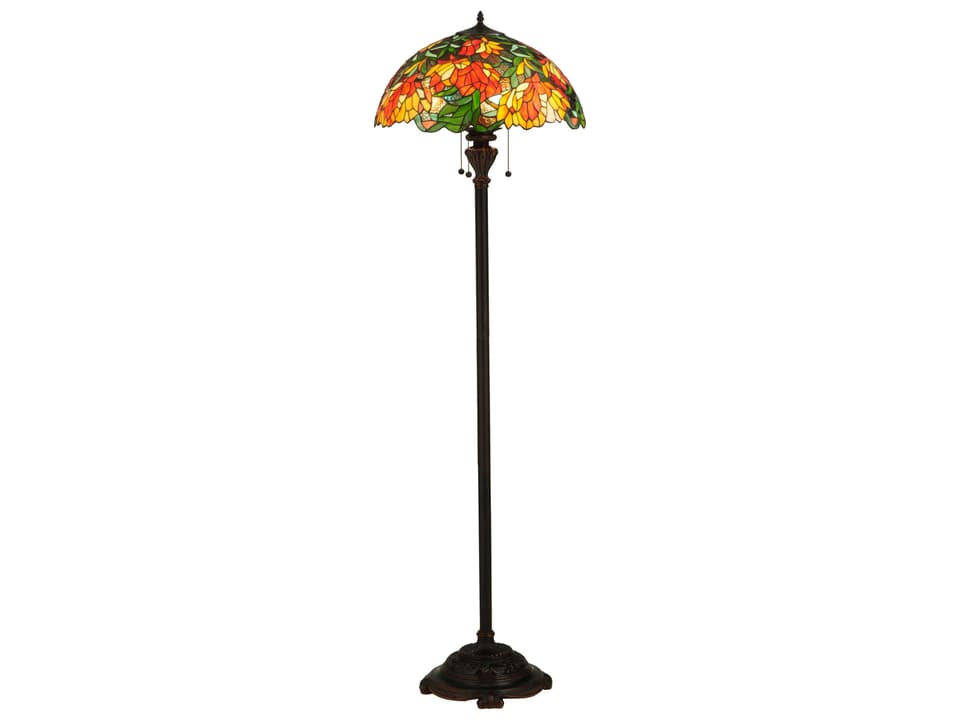 Tiffany Lamella 3-Light Hand-Crafted Floor Lamp in Mahogany Bronze with Multi-Colored Stained Glass