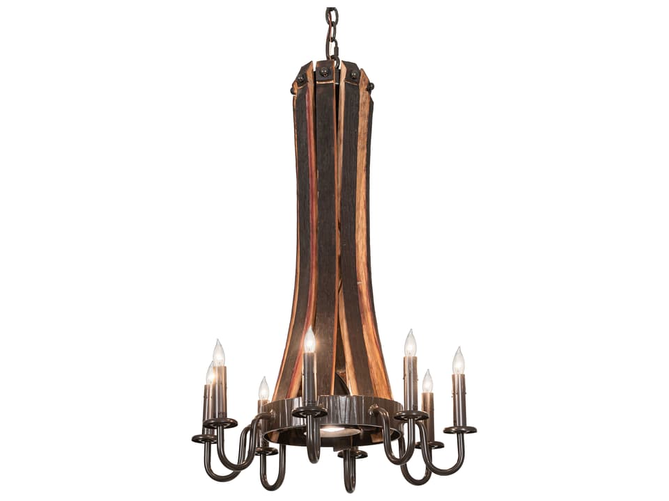 Barrel Stave 8-Light Candelabra Chandelier in Natural Wood and Timeless Bronze