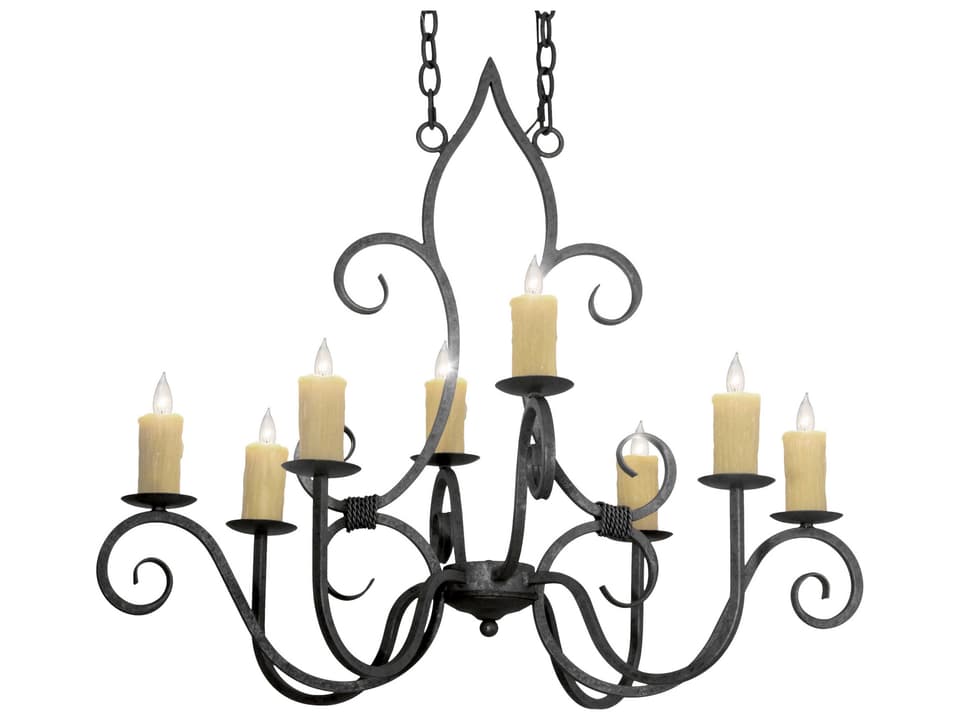 Clifton 8-Light Pewter Glass Candelabra Chandelier with Amber Faux Candlelights