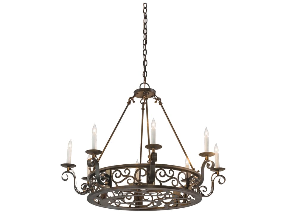 Delano 8-Light Candelabra Round Chandelier in Antique Copper Finish