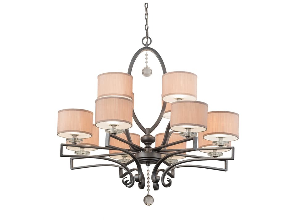 12-Light Pewter Crystal Glass Drum Chandelier