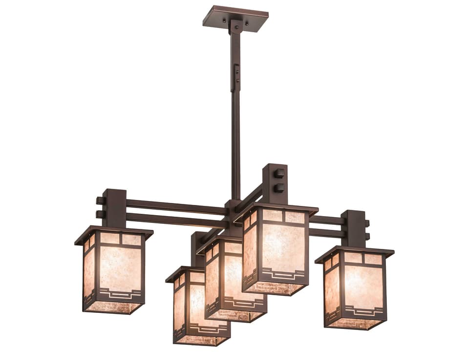 Roylance 5-Light Chandelier with Beige Art Glass in Mahogany Bronze