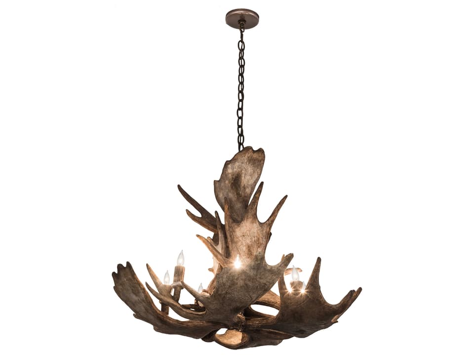 10-Light Antlers Candelabra Chandelier in Antique Copper Finish