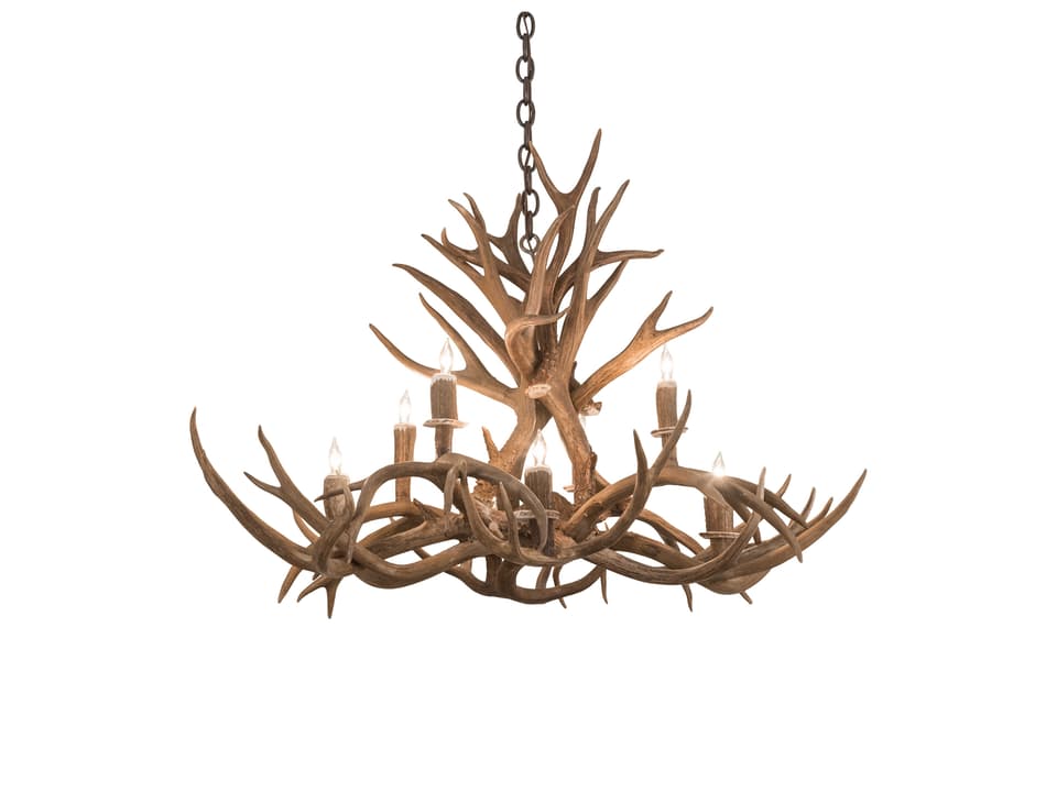 Antlers 8-Light Mule Deer Candelabra Chandelier in Antique Copper Finish