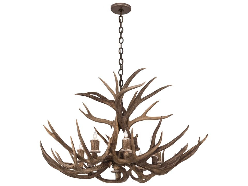 Antlers 8-Light Antlers Country Chandelier in Antique Copper Finish