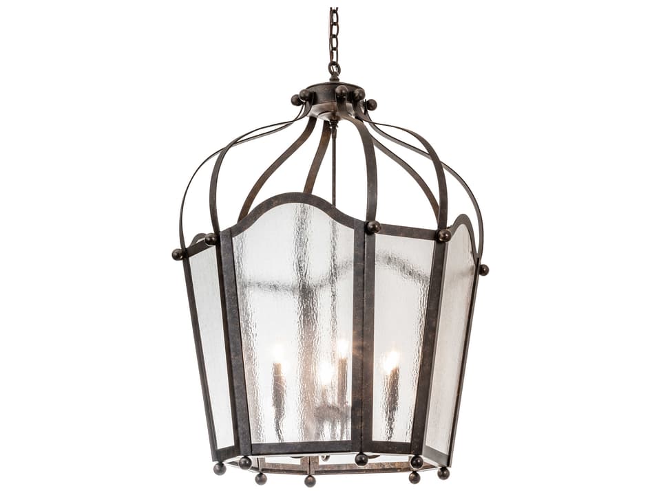 6-Light Citadel Candelabra Chandelier in Golden Bronze with Clear Seeded Glass