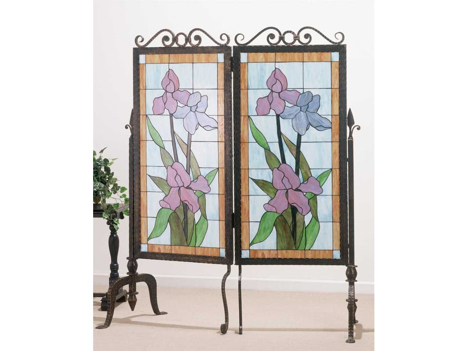 Iris Room Divider in Antique Copper with Stained Glass