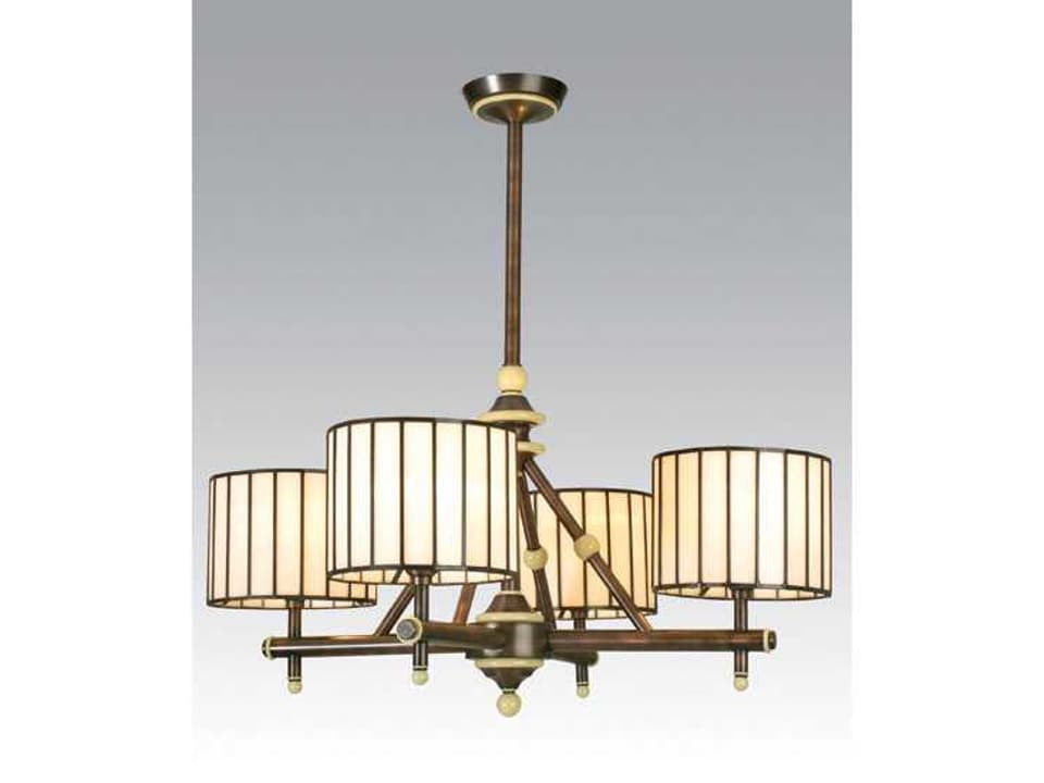 Revolution 4-Light Drum Chandelier in Mahogany Bronze with Beige Glass
