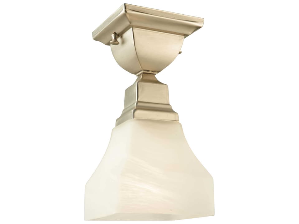 Bungalow 1-Light Square Flush Mount in Brushed Nickel with Alabaster Swirl Glass