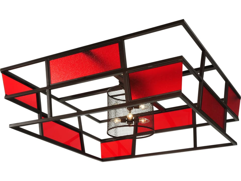 Tavern Red Block 8-Light Flush Mount in Black Finish