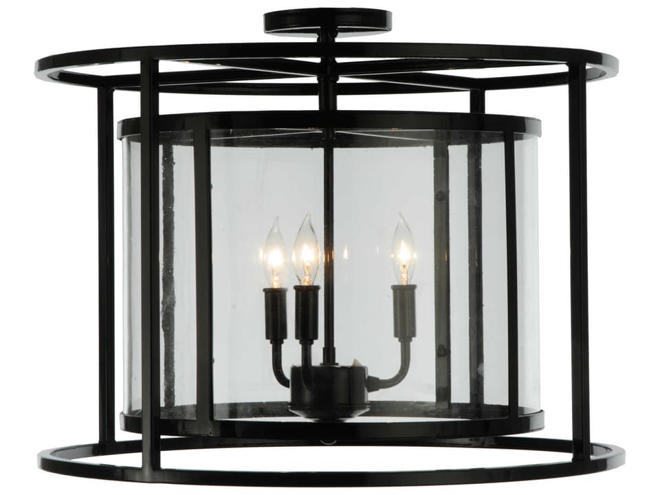 Kitzi Cilindro 3-Light Drum Flush Mount in Mirror Black