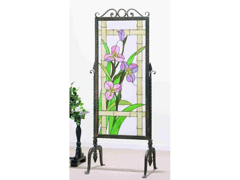 Meadow-Beauty Tiffany Glass and Metal Room Divider Bronze Finish