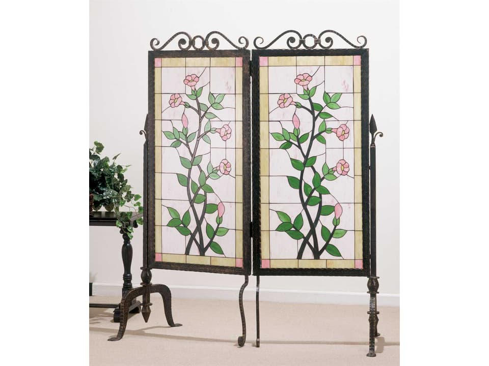 Gerardia 2-Panel Stained Glass Room Divider with Floral Design