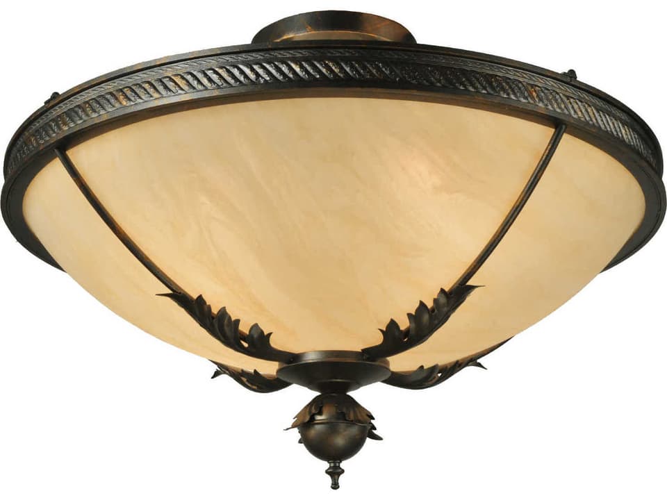 Hoja 4-Light Semi-Flush Mount Ceiling Light in French Bronze with Brown Bowl Shade