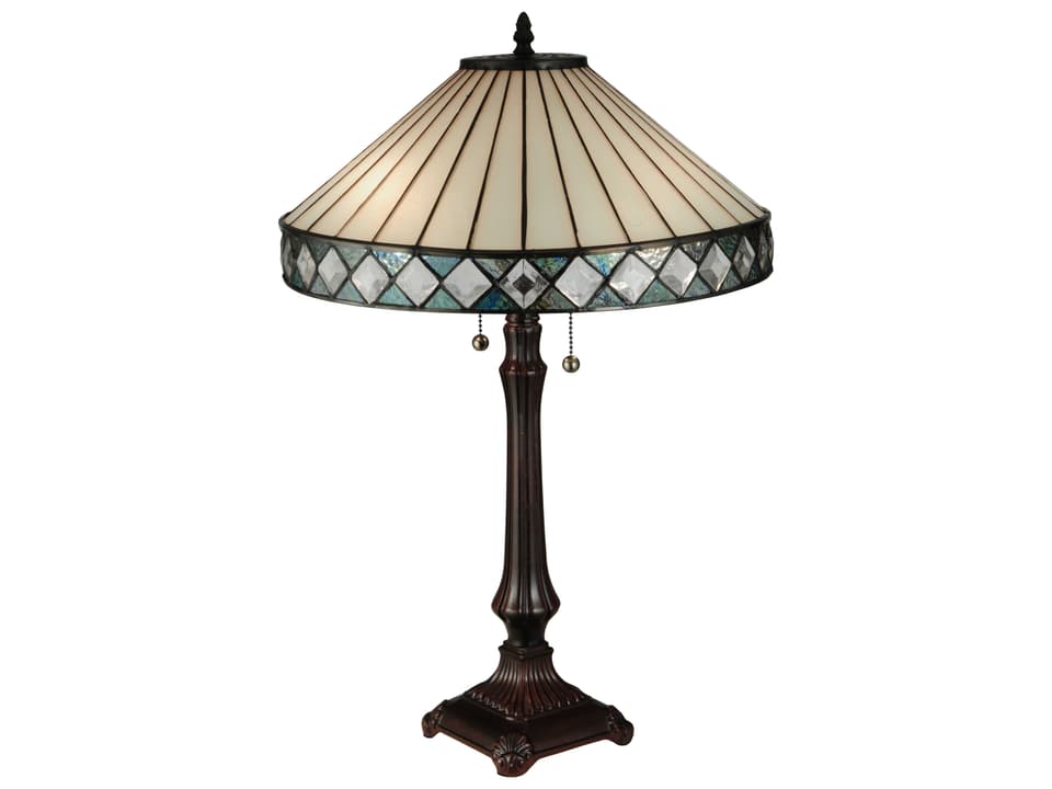 Diamondring Tiffany 2-Light Table Lamp in Mahogany Bronze
