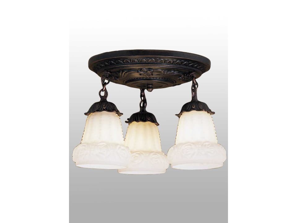 White Puffy Rose 3-Light Semi-Flush Mount Ceiling Light in Mahogany Bronze