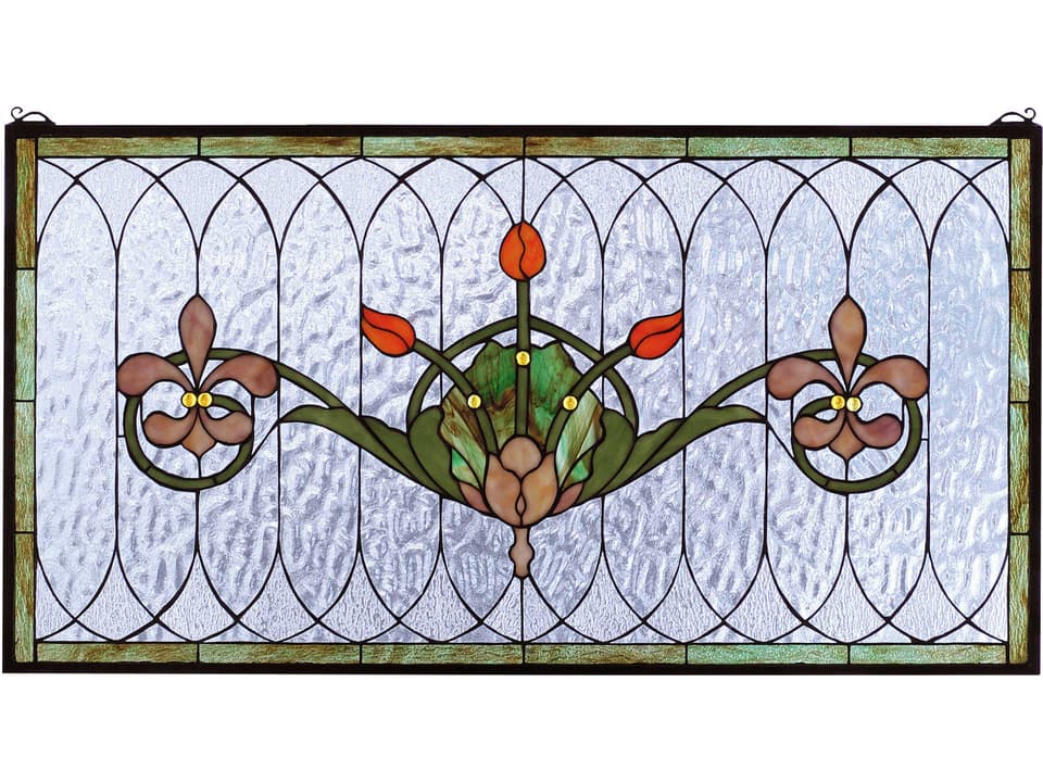 Tiffany Tulip & Fleurs Stained Glass Window Panel Victorian Floral Nouveau