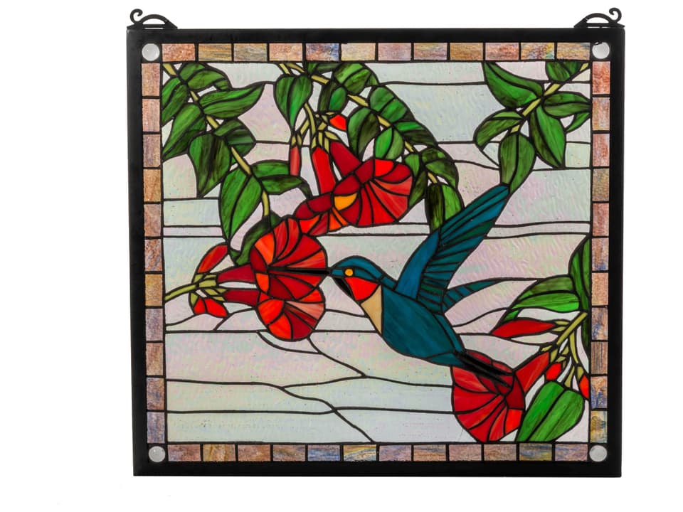 Tiffany Sweet Hummingbird Stained Glass Window Panel Multi-Color