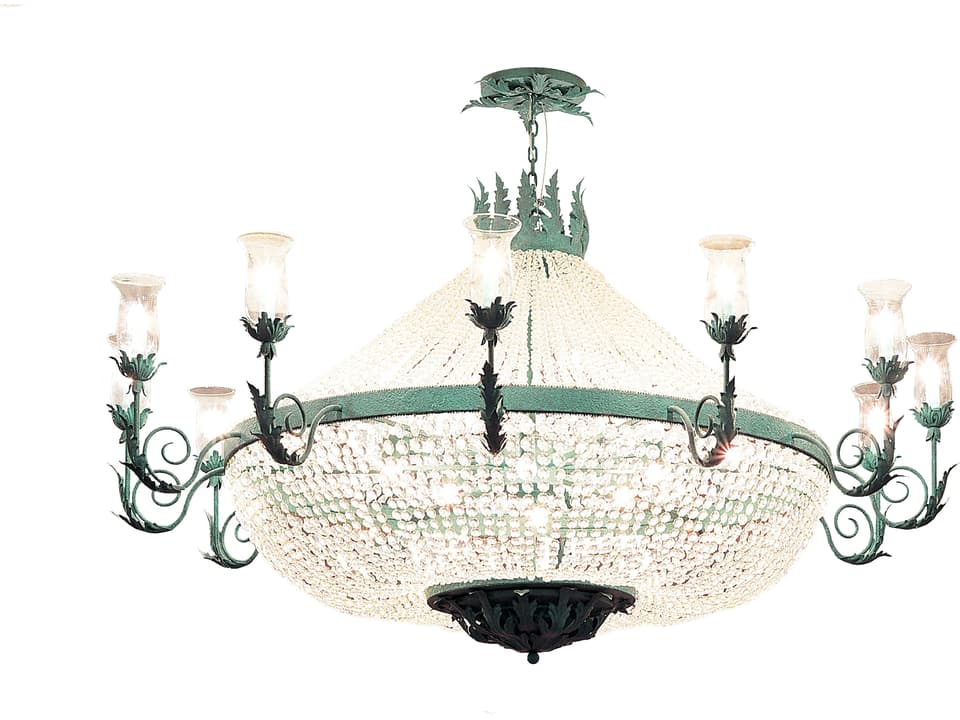 Crista 30-Light Green Crystal Bell Chandelier in Verdi Over Wrought Iron Finish