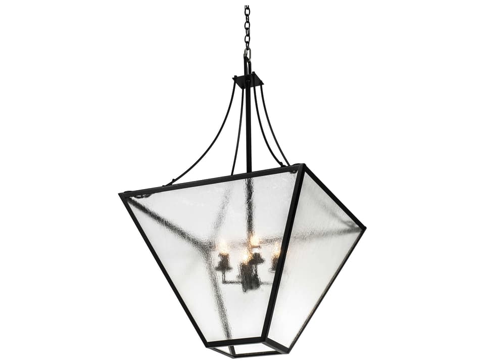 4-Light Zale Linear Chandelier in Textured Black with Clear Seeded Glass